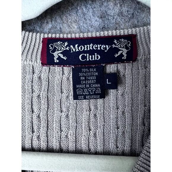 Monterey Club Sweater Vest Men's Large Beige Cable Knit Silk Sleeveless V Neck - Picture 3 of 5